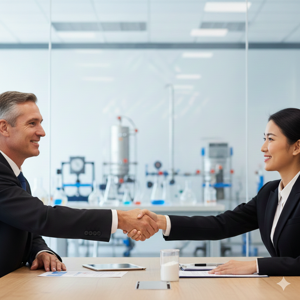 Chemical-Product-Industry Two people shaking hands, symbolizing a strong partnership as a chemical industry product partner